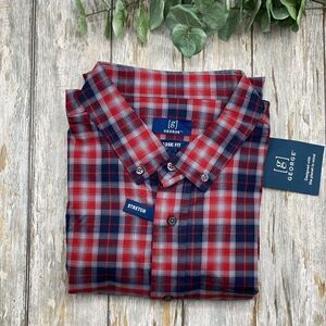Men’s White Plaid Sleeve Poplin Button-Up Shirt Size XL